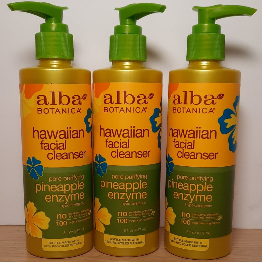Alba Botanica Hawaiian Facial Cleanser Pore Purifying Pineapple Enzyme 8oz X3